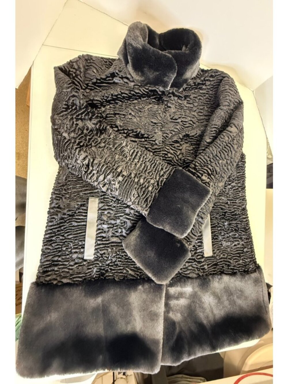 JONES NEW YORK Black Lambswool LOOK Notch Collar Coat Size XL/TG